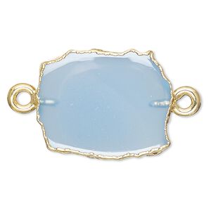 Blue chalcedony / sterling silver 1pkg2, electrocoated gold-plated freeform rectangle link 13x12mm-15x14mm