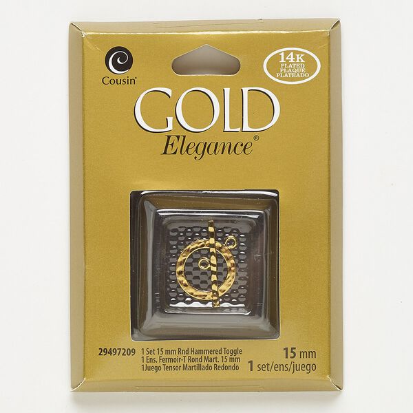 Clasp, toggle, lacquer and gold-plated copper, 15.5mm flat hammered round. Sold individually. image number 0