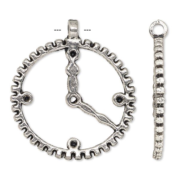 Focal, antique silver-plated "pewter" (zinc-based alloy), 30mm single-sided clock face with open gear wheel and (5) PP18 settings. Sold per pkg of 4. image number 0