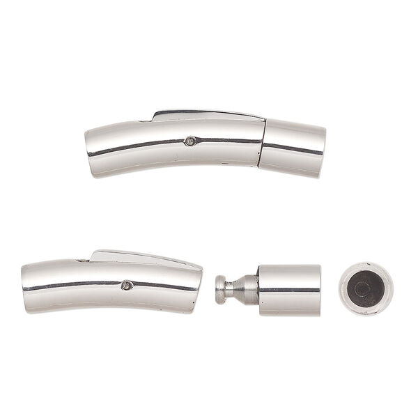 Clasp, glue-in bullet, stainless steel, 28x6mm curved round tube, 4mm inside diameter. Sold individually. image number 0