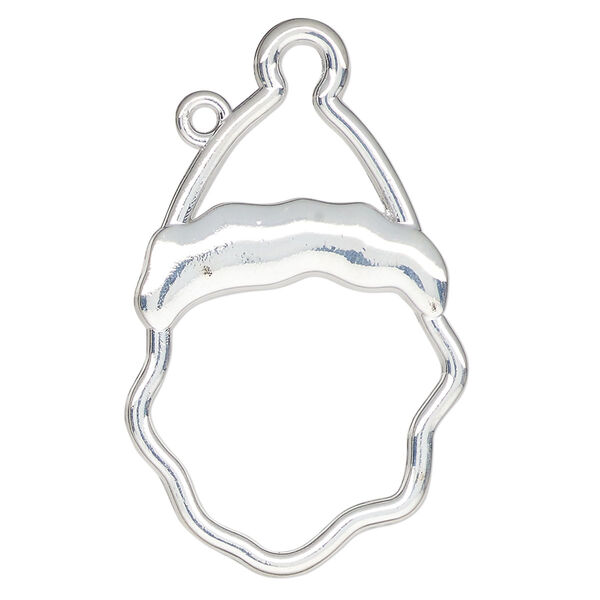 Component, resin frame, silver-finished "pewter" (zinc-based alloy), 41x25mm open Santa face. Sold per pkg of 2. image number 0