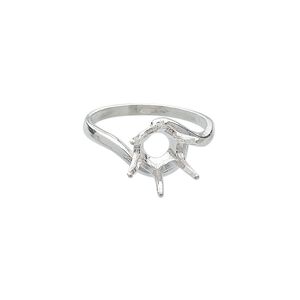 Ring, Sure-Set™, sterling silver, swirl band with 10mm 6-prong round setting, size 8. Sold individually.