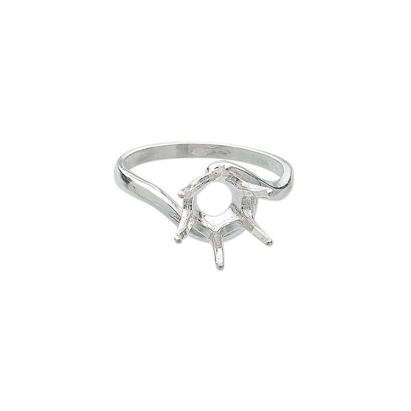 Ring, Sure-Set™, sterling silver, swirl band with 10mm 6-prong round setting, size 8. Sold individually. image number 0