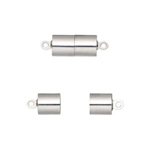 Clasp magnetic 1pkg1, 13x6.5mm barrel, silver-finished brass 1-strand