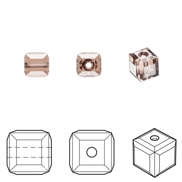 Bead 6pk blush rose, Crystal Passions® 6mm cube 5601 image number 0