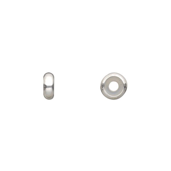 Bead keeper, sterling silver and silicone, clear, 7x3mm rondelle. Sold per pkg of 2. image number 0