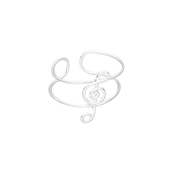 Ring, silver-plated brass, 15mm wide with 15x6mm treble clef, adjustable. Sold individually. image number 0