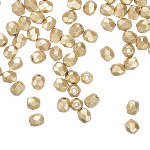 Bead 1pkg1200 (1 mass), Czech fire-polished glass, opaque satin metallic gold, 4mm faceted round.