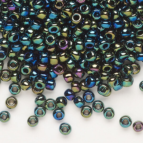 Seed bead, Dyna-Mites™, glass, opaque rainbow iris, #6 round. Sold per 40-gram pkg. image number 0