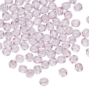 Bead, Czech fire-polished glass 1pkg1200, translucent dipped d&eacute;cor lilac, 4mm faceted round.