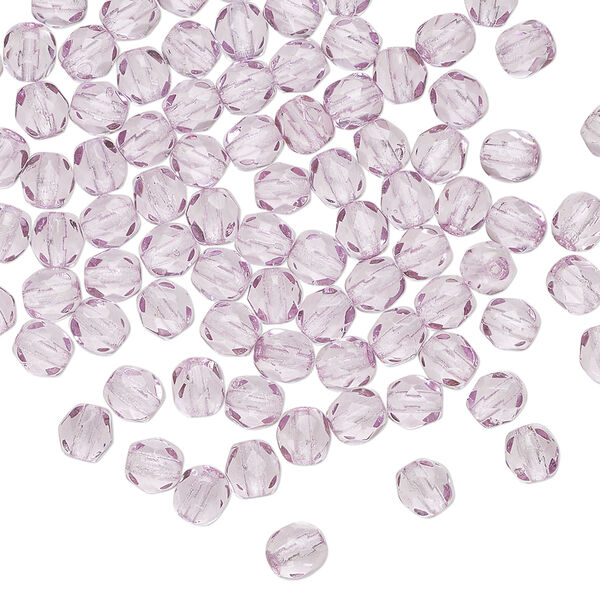 Bead, Czech fire-polished glass 1pkg1200, translucent dipped d&eacute;cor lilac, 4mm faceted round. image number 0