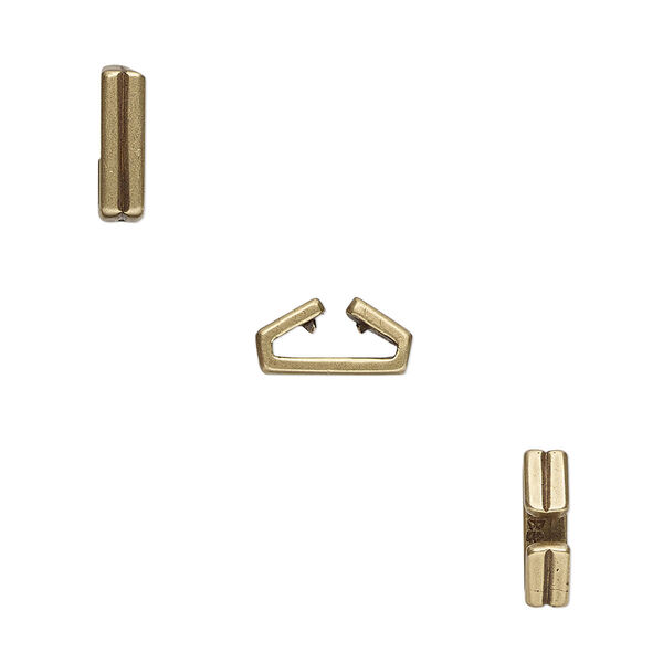 Component, JBB Findings, antiqued brass, 10x3mm rectangle with lines, 8x1mm inside diameter. Sold per pkg of 2. image number 0