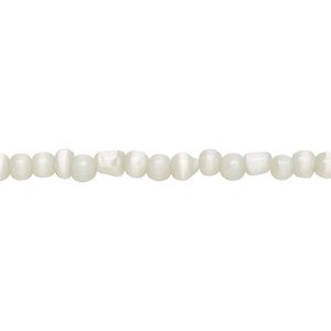 Bead, cat's eye glass (fiber optic glass), soft grey, 3-5mm round. Sold per 15-inch strand.