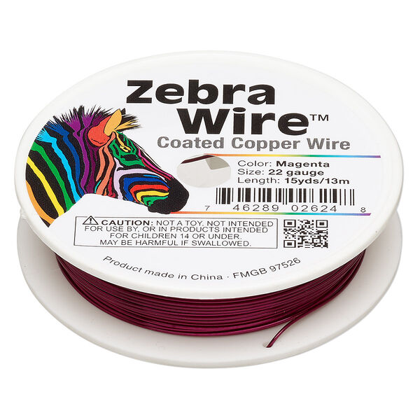 Wire, Zebra Wire™, color-coated copper, magenta, round, 22 gauge. Sold per 15-yard spool. image number 0