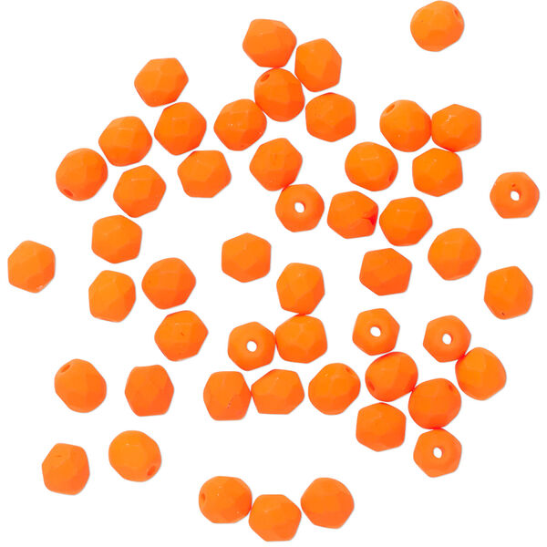 Bead, Preciosa Czech painted fire-polished glass 1pkg50, opaque matte neon orange, 4mm  faceted round. image number 0