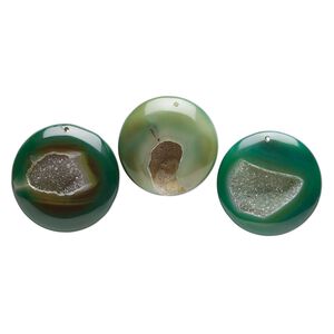 Druzy green agate 1pkg3, puffed flat round focal 46-52mm