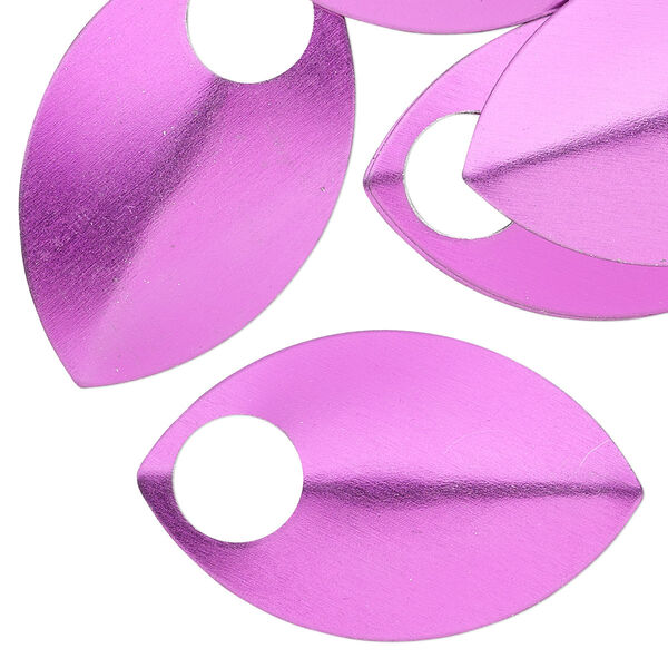 Component, anodized aluminum, purple, 36x22mm 2-sided curved scale blank with 8mm hole, 20 gauge. Sold per pkg of 20. image number 0