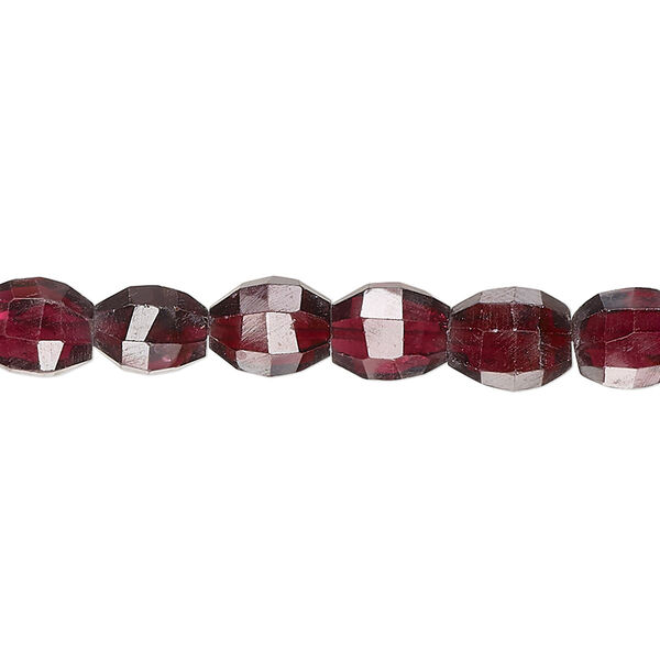 Bead, rhodolite garnet (dyed), 7x6mm-10x8mm hand-cut checkerboard-faceted puffed oval, B+ grade, Mohs hardness 7 to 7-1/2. Sold per 14-inch strand, approximately 45 beads. image number 0
