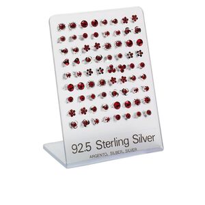Earring mix, Preciosa glass rhinestone and sterling silver, light Siam, mixed size and shape. Sold per pkg of 36 pairs.