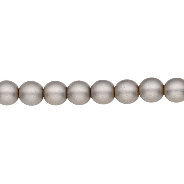 Bead, Czech pearl-coated glass druk, opaque matte grey, 6mm round. Sold per 15-1/2" to 16" strand. image number 0