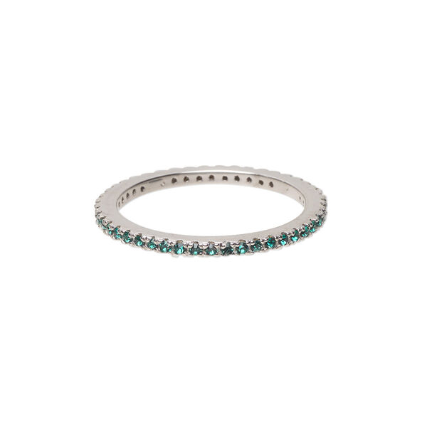 Ring, cubic zirconia and rhodium-plated sterling silver, green, 2mm wide eternity band, size 9. Sold individually. image number 0
