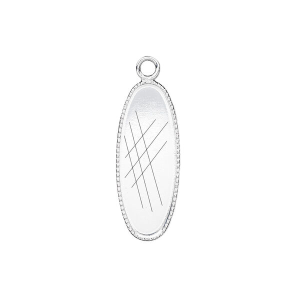 Drop, silver-plated brass, 23x9mm oval with beaded edge and 22x8mm oval bezel setting. Sold per pkg of 6. image number 0