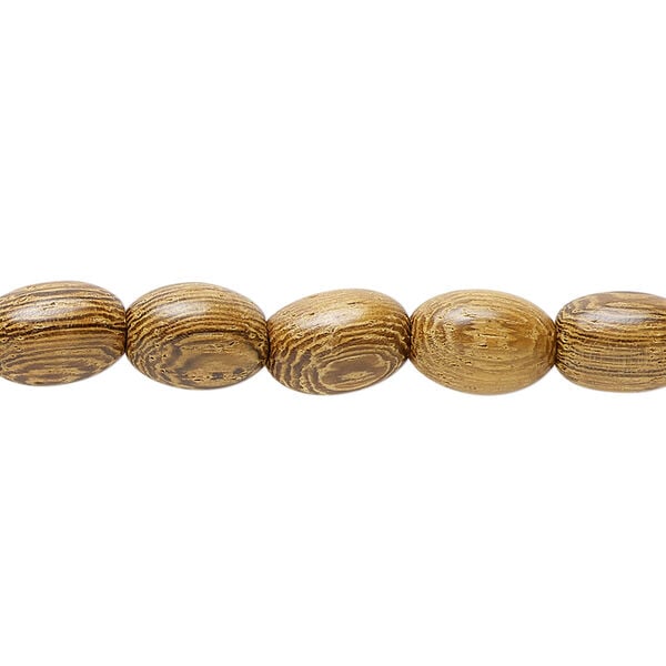 Bead, wood (waxed), 9x6mm hand-cut oval. Sold per 15-1/2" to 16" strand. image number 0