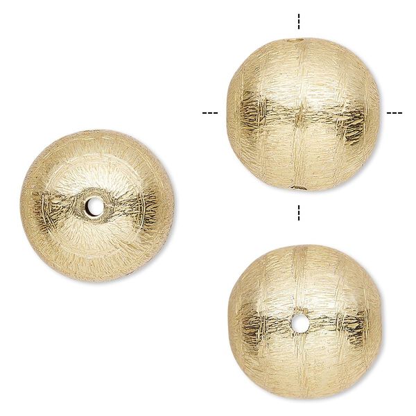Bead, gold-finished copper, 16mm cross-drilled brushed round with lines. Sold per pkg of 2. image number 0