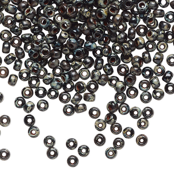 Seed bead, Miyuki, glass, pkg/50g, #8 rocaille, opaque Picasso black, (RR-4511). image number 0