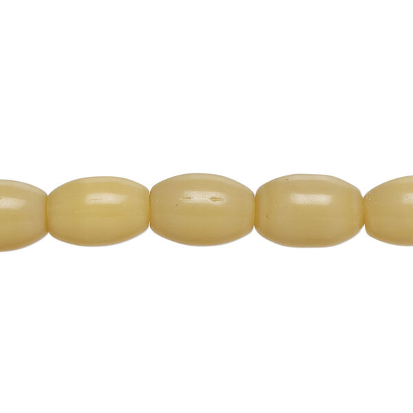 Bead, fiber optic glass, pkg/14 inch, opaque tan, 12x8mm center-drilled oval. image number 0