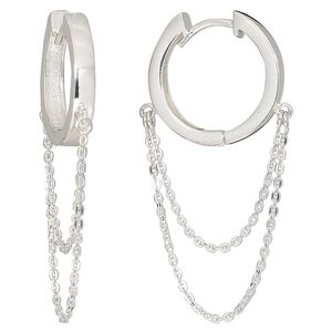 Earring hoop 1pkg2 sterling silver, 17mm round / 23mm drape / 1mm chain / square tube / hinged, 18 gauge 1 pair