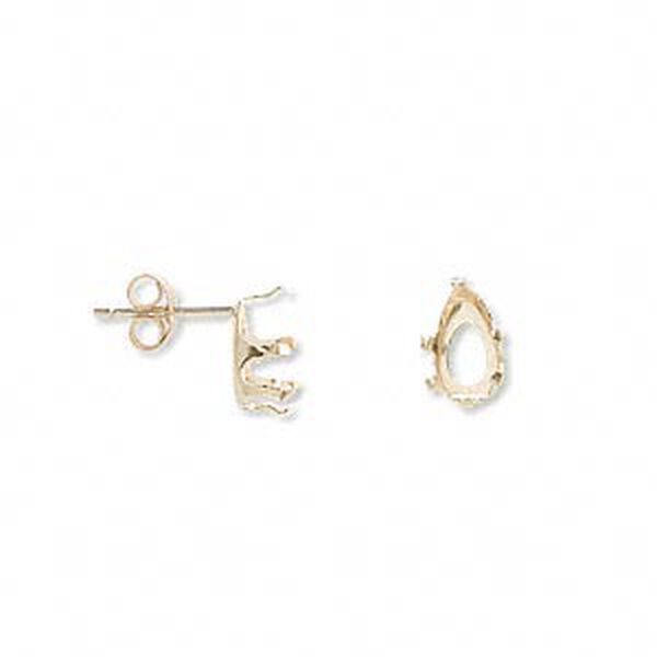 Earstud, Snap-Tite®, 14Kt gold, 8x5mm 6-prong pear setting. Sold per pair. image number 0