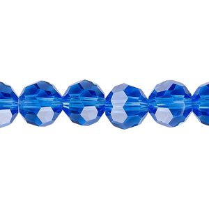 Bead 1pk 32 facets transparent medium blue, Celestial Crystal® 10mm round 15.5-16 inch