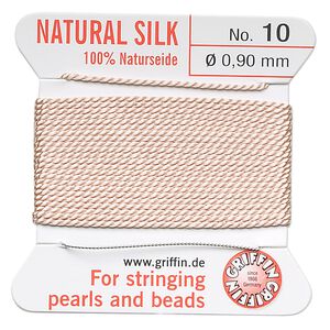 Thread, Griffin, silk, light pink, size #10. Sold per 2-meter card (approximately 78 inches).