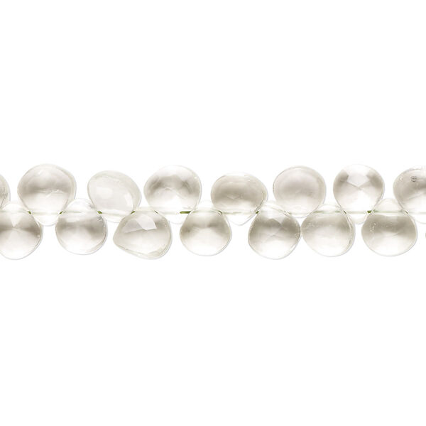 Green quartz 1pkg1, hand-cut top-drilled micro-faceted puffed teardrop bead 7 inch 5-6mm image number 0