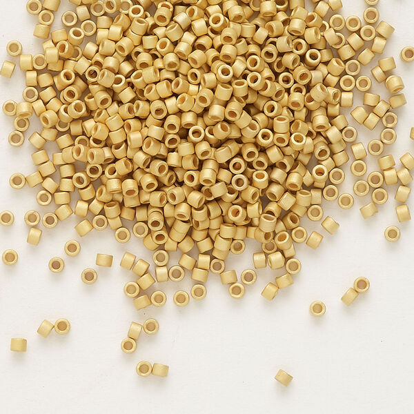 Seed bead, Delica®, glass, pkg/250g, #11 round, opaque matte 24Kt gold-plated (DB-0331). image number 0