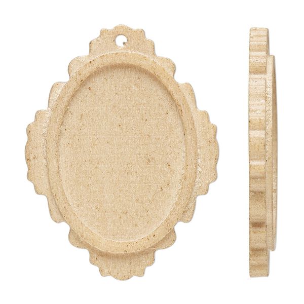 Focal, Japanese pagoda wood (natural), tan, 37x28mm single-sided top-drilled oval with 25x18mm non-calibrated oval glue-in setting. Sold per pkg of 8. image number 0