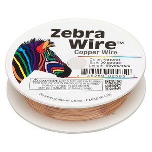 Wire, Zebra Wire™, natural copper, round, 30 gauge. Sold per 50-yard spool.