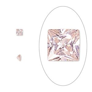 Gem, cubic zirconia, sapphire rose, 3mm faceted square, Mohs hardness 8-1/2. Sold per pkg of 5.