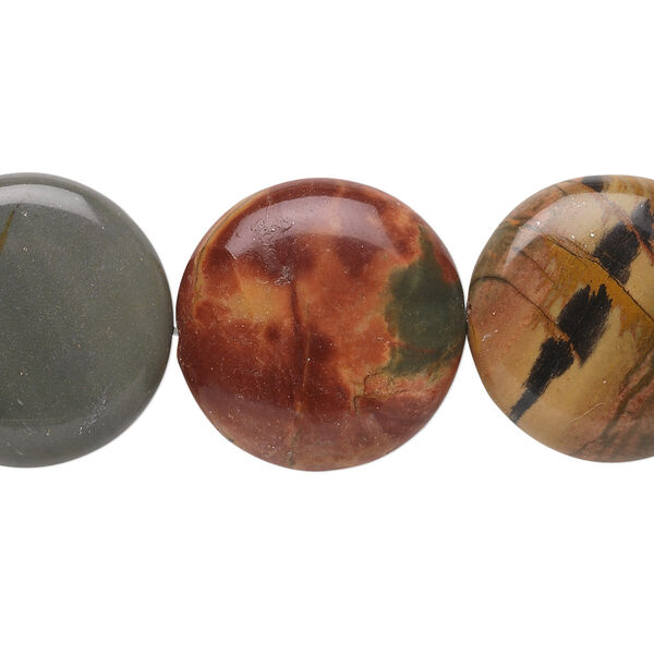 Bead, red creek jasper (stabilized), 20mm flat round, B grade, Mohs hardness 6-1/2 to 7. Sold per pkg of 10. image number 0