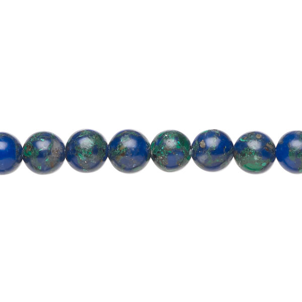 Bead 1pkg1 azurite-malachite, 6mm round 15.5-16 inch assembled image number 0