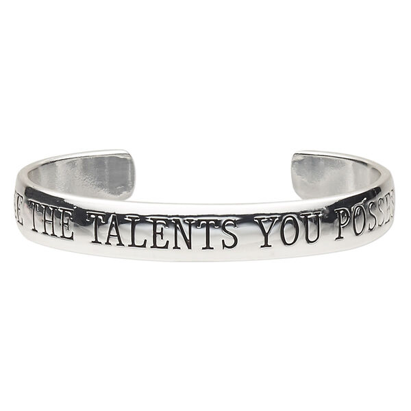 Bracelet, cuff, silver-plated brass, 11mm wide with "USE THE TALENTS YOU POSSESS," 7 inches. Sold individually. image number 0
