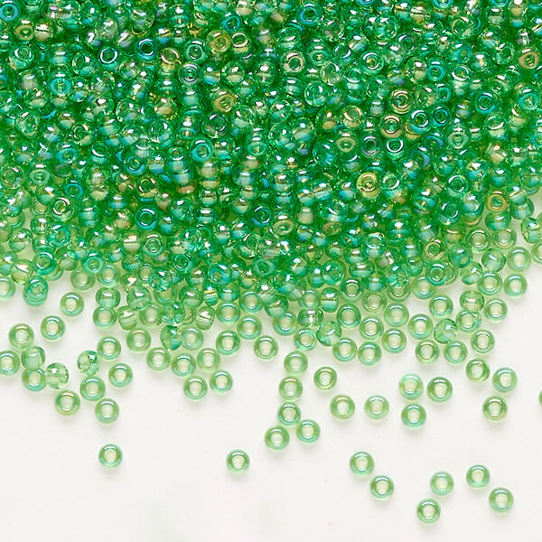 Seed bead, Preciosa Ornela Czech glass, pkg/50g, #11 rocaille, translucent rainbow light green, (51100). image number 0