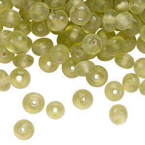 Bead, lampworked glass, translucent yellow-green, 6x4mm-7x5mm rondelle. Sold per 2-ounce pkg, approximately 265 beads.