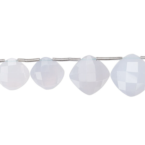 Bead, blue chalcedony (natural), 9-13mm graduated hand-cut top-drilled faceted puffed diamond, B grade, Mohs hardness 6-1/2 to 7. Sold per pkg of 11 beads. image number 0