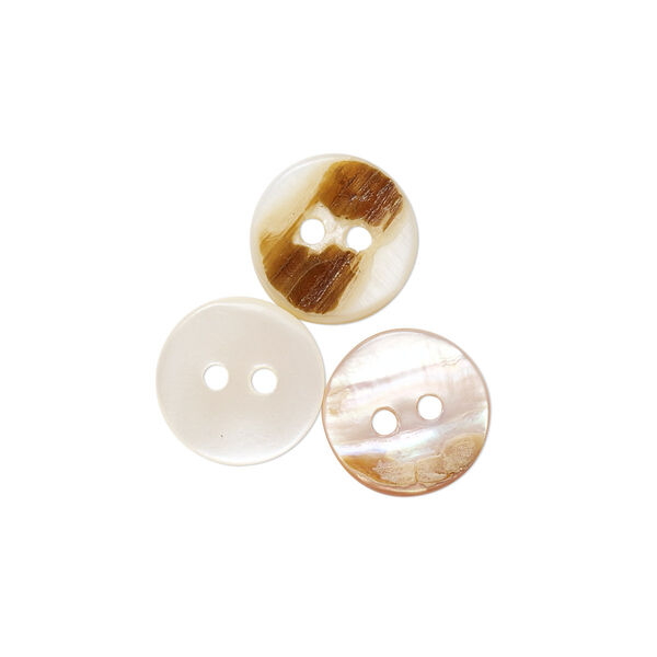 Button, mother-of-pearl shell (natural / bleached), white, 11mm round, Mohs hardness 3-1/2. Sold per pkg of 100. image number 0