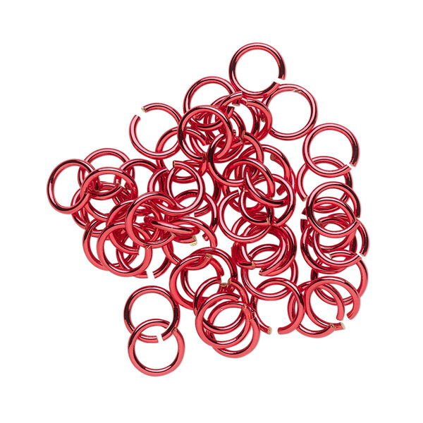 Jump ring, electro-coated brass, red, 6mm round, 4.4mm inside diameter, 20 gauge. Sold per pkg of 50. image number 0