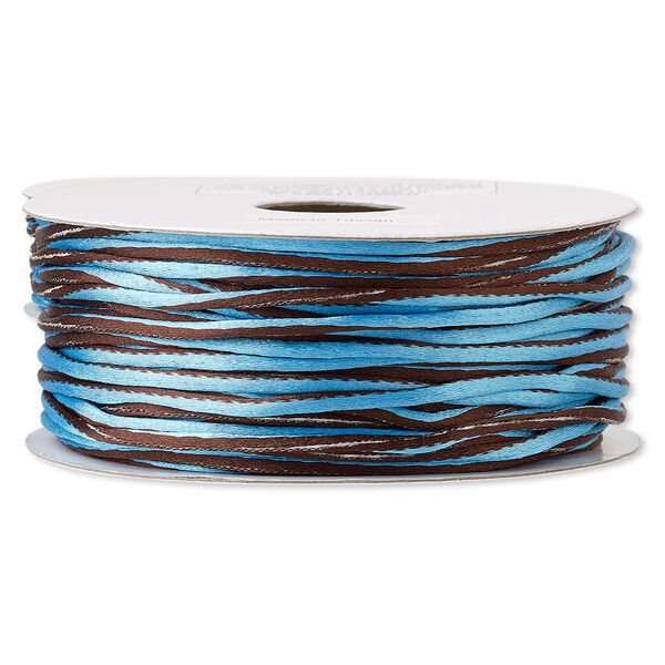 Cord, Satinique™, nylon, brown and blue, 2mm regular with vertical stripe. Sold per 100-foot spool. image number 0