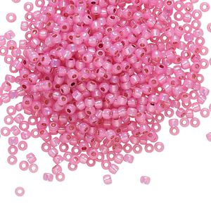 Seed bead, TOHO BEADS®, glass, pkg/50g, #11 round, translucent silver-lined milky hot pink (TR-11-2107).
