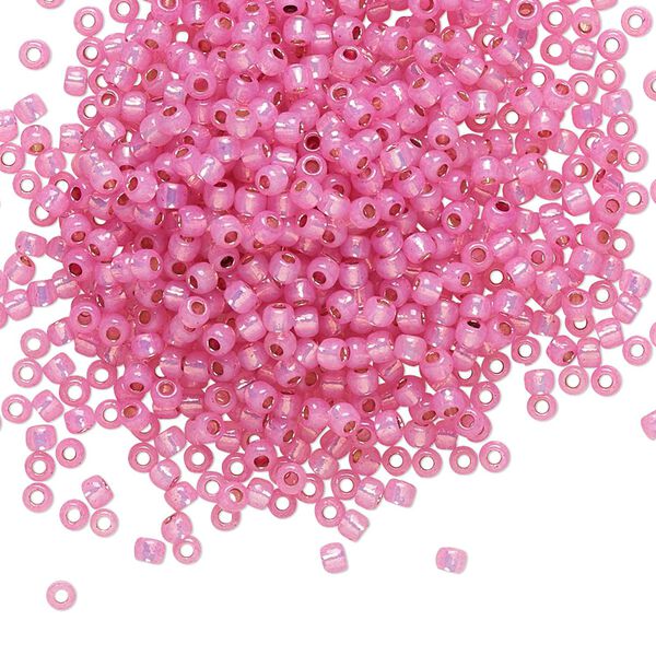 Seed bead, TOHO BEADS®, glass, pkg/50g, #11 round, translucent silver-lined milky hot pink (TR-11-2107). image number 0